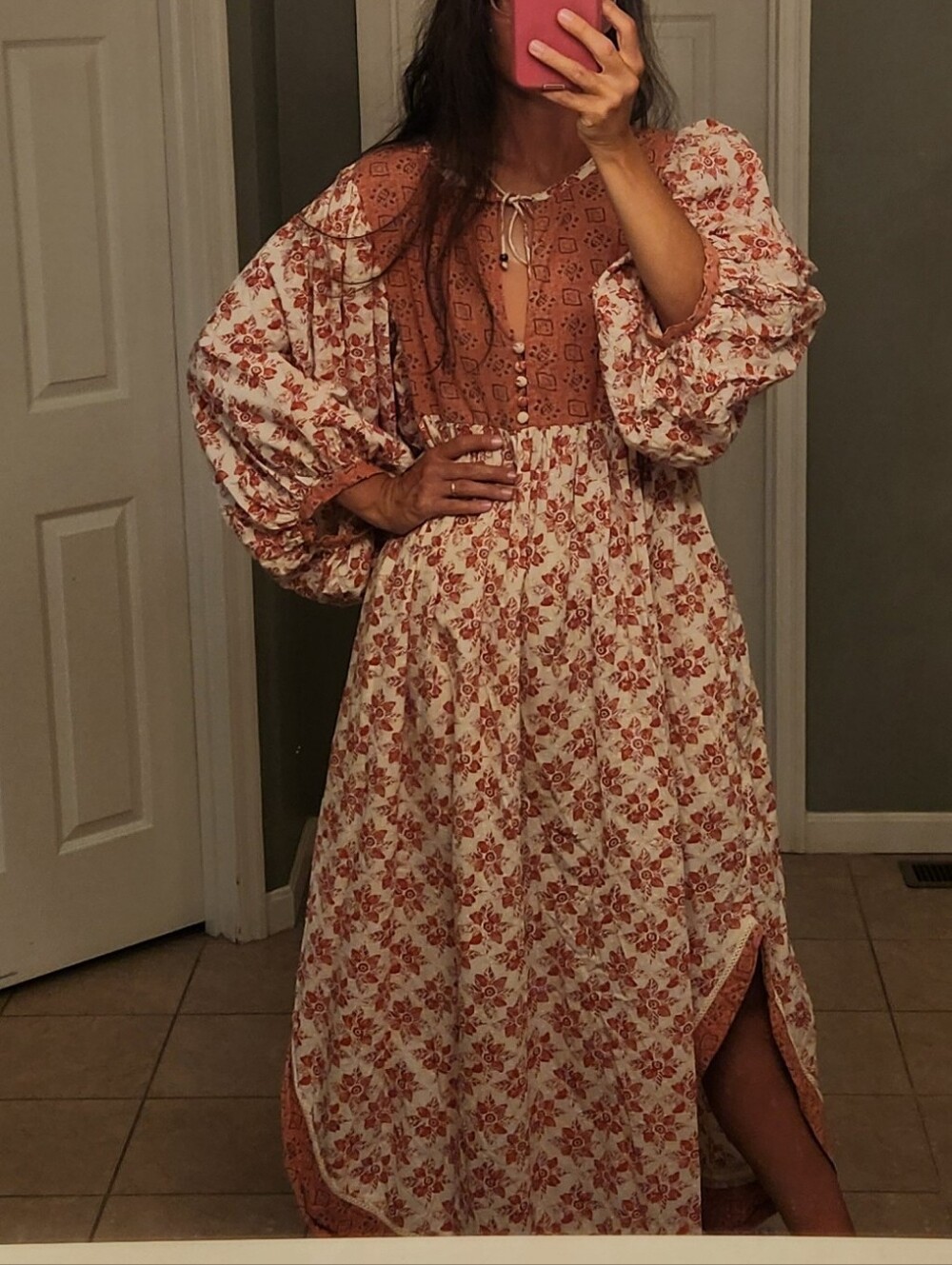 Free People Maxi Dress Size L Red Hazy Maisy Style Unique Details Firm Price - Picture 5 of 16